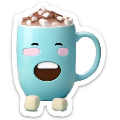 Ios-like emoji light blue pastel mug with hot chocolate inside and marshmallows  sticker