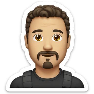40 year old man with dark brown hair and a goatee sticker