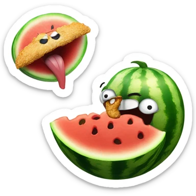 a watermelon eating fried chicken sticker