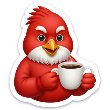 Happy cardinal bird with a cup of coffee sticker