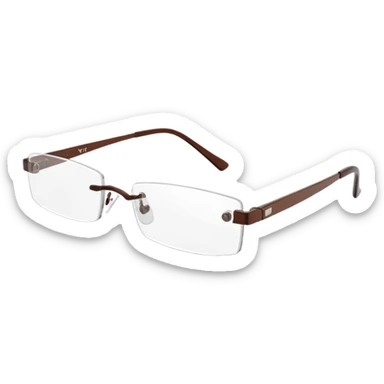 tiny Y2K brown rimless glasses, narrow rectangular lenses, angled view sticker