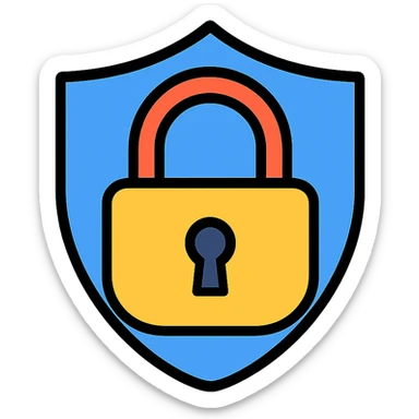 a lock and shield combined as a single icon, visually clear and appealing style, modern simple design, bold and easy to recognize, minimal and strong look sticker