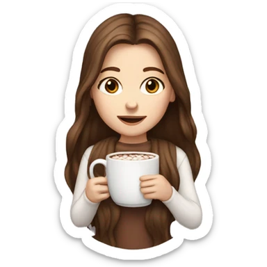 White girl with brown long hair and hot chocolate  sticker