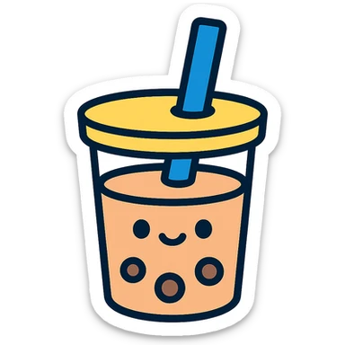 kawaii boba tea with a cute smiling face sticker