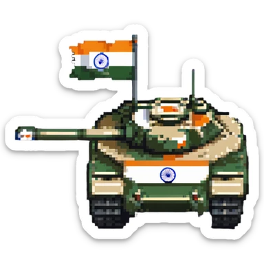 Indian Arjun battle tank with Indian flag colors in pixel art sticker