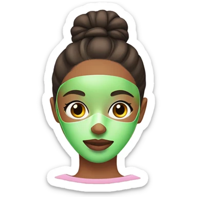 Girl with a bun and a pink robe with a green skincare mask on sticker