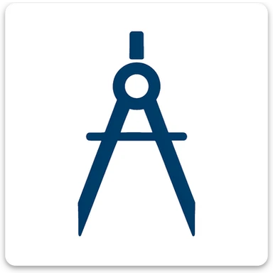 Simplify the image to a minimalist, iconic style focusing only on the compass tool. Remove all extra elements, hands, and background. Create a simple, clean navy blue compass icon in flat design style. sticker