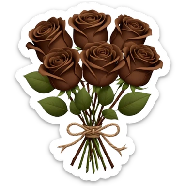 Bouquet of the darkest  brown roses in a paper package sticker