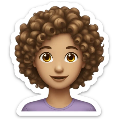 Curly hair brown eyes fair girl smiling  sticker