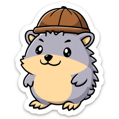 hedgehog taking off a hat sticker