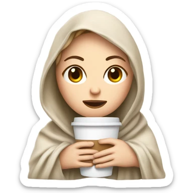 White girl inside a blanket sipping coffee eyes closed sticker