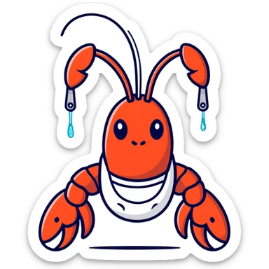 Lobster wearing a bib with tears and sad sticker