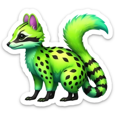 Iridescent Neon Green Civet-Numbat-Sergal-fusion-hybrid-animal-creature, full body sticker