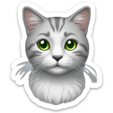 cat mainly grey with white fur and green eyes sticker