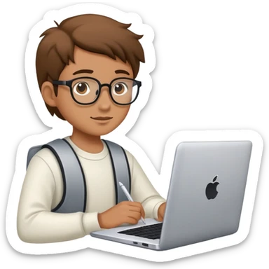 student studying with laptop computer sticker