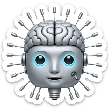 AI brain with electrodes in a 2D square sticker