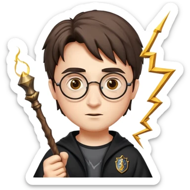 Harry Potter with glasses, lightning scar, and wand sticker