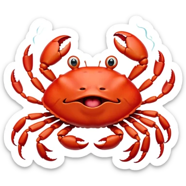 Cinematic Cute Yawning Red Crab Portrait Emoji, Head tilted slightly with a dramatic, wide-open yawn, showcasing a vivid, scarlet exoskeleton with softly drooping antennae and eyes half-closed in drowsy contentment, Simplified yet irresistibly adorable features, highly detailed, glowing with a soft, cozy oceanic glow, high shine, relaxed yet expressive, stylized with a dash of whimsical seaside charm, soft glowing outline, capturing the essence of a drowsy yet affectionate red crab that appears ready to scuttle out for a nap! sticker