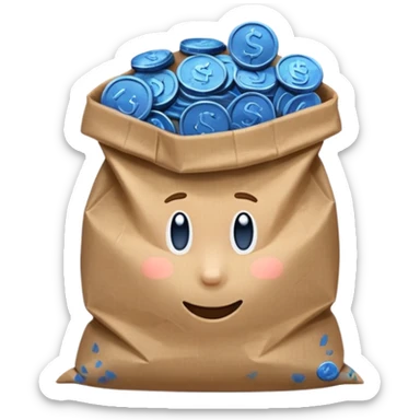 brown bag of blue coins sticker