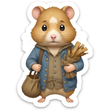 cartoon-style hamster poor hobo carrying a bindle over its shoulder with a sad expression. sticker