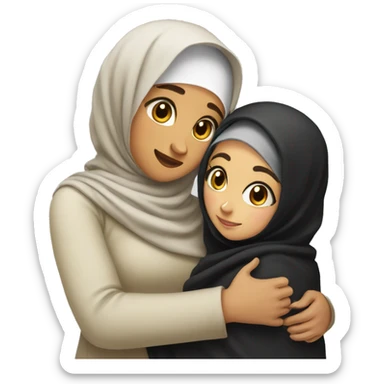 Two best friend hugging one with hijab and one black hair sticker