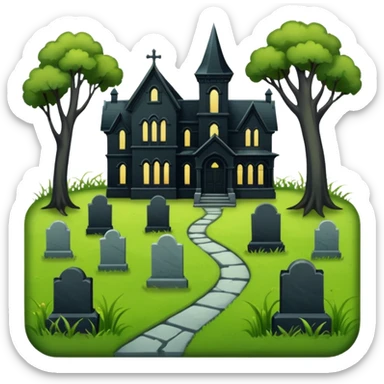 Romantically overgrown Haunting graveyard grass field Victorian mansion sticker