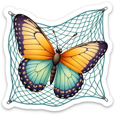 butterfly being caught in a net sticker
