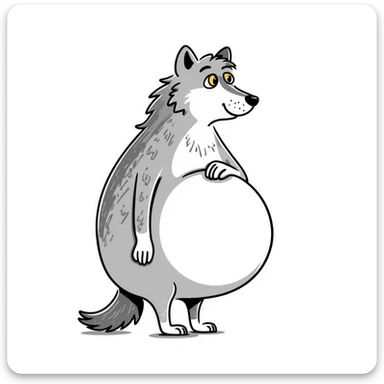 Wolf with enormous pregnant belly, gray fur, yellow eyes, standing sideways to show the large belly sticker