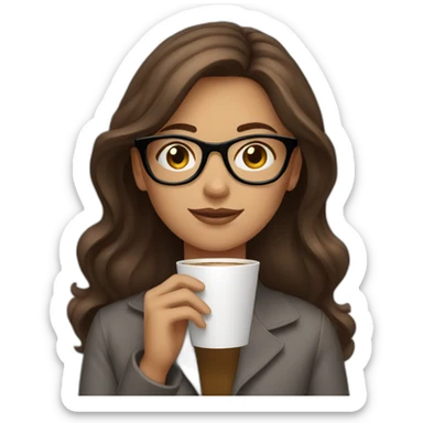 brown hair girl with glasses drinking coffee sticker
