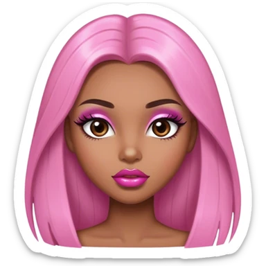 Glamourous, light brown skin tone, very beautiful girl, with big plump pink shiny lips, long long lashes, black straight smooth silky long hair, straight parting hair, brown eyes sticker