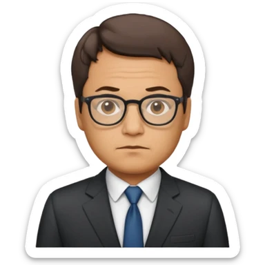 Emoji of Gustavo Petro, a man with glasses and short hair, serious expression, wearing a suit sticker