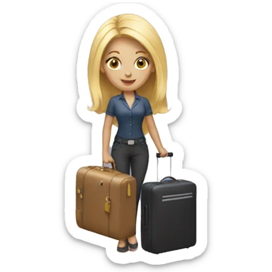 blonde woman with luggage sticker