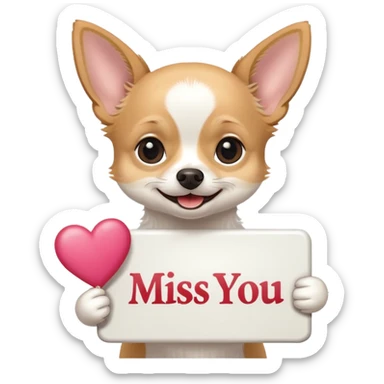 Chihuahua holding a sign that says miss you  sticker