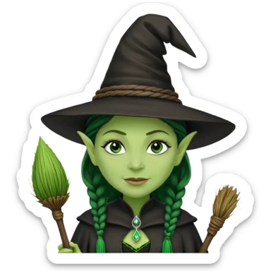 elphaba the wicked witch from wicked movie (cynthia erivo) microbraid hair, witch hat, broom sticker