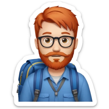 red headed nerd with beard and backpack sticker
