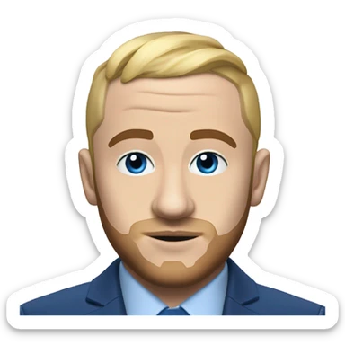 realism mac miller with a blonde comb over skin fade and blue eyes wearing a blue suit eating chilli sticker