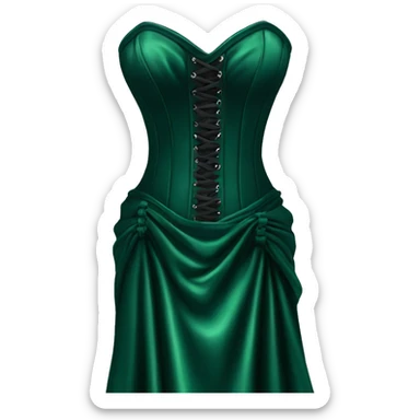 Realistic dark green silk maxi dress isolated with a tight corset. No person, just a dress sticker