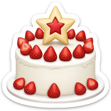 white cake with strawberries and a star-shaped cake topper sticker