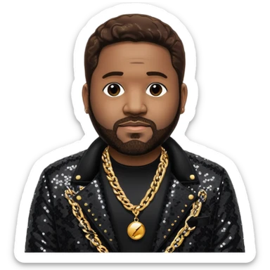 Gerald Levert with dark brown hair, black sequin jacket, black shirt with necklace sticker