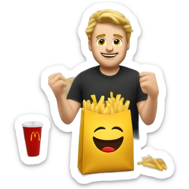 white man mcdonalds worker putting the fries in the bag sticker