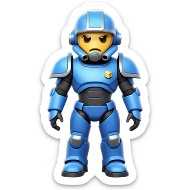 Clash of Clans aesthetic: Cinematic Playful Terran Marine Hero Emoji, rendered in a 3D vector-style similar to standard emojis with minimal shading and bold, simplified shapes. A compact, heroic isometric figure clad in futuristic power armor with signature energy accents, softly glowing with a cosmic battle charm. Simplified yet unmistakably iconic, highly detailed and consistent, glowing with a soft radiant shine and high gloss. Stylized with a touch of interstellar valor and a soft glowing outline, capturing the essence of an elite space warrior with a friendly, playful manner! sticker