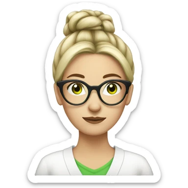 white skin woman hair bun glasses green eyts sticker