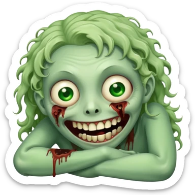 A cute, cheerful zombie is curled up in laughter sticker