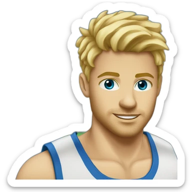 Homme cheveux blond yeux bleu basketteur sticker