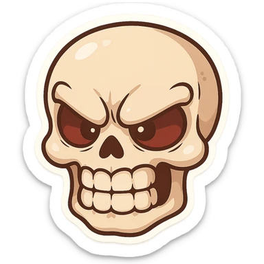 angry skull, cartoon style, exaggerated features sticker