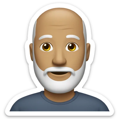A middle-age man with a beard and a bald head sticker