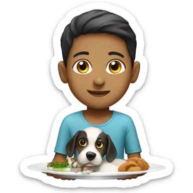 Arabic little boy holding a dog on a plate sticker