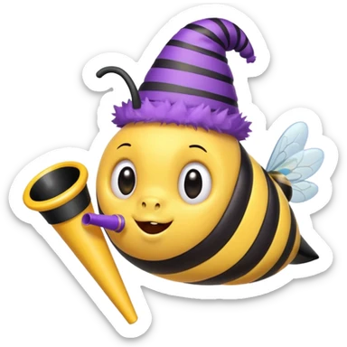 a Bee with purle Birthday Hat, Bee blowing party horn sticker
