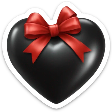 Very Shiny Black heart emoji wrapped in red bow, realistic sticker