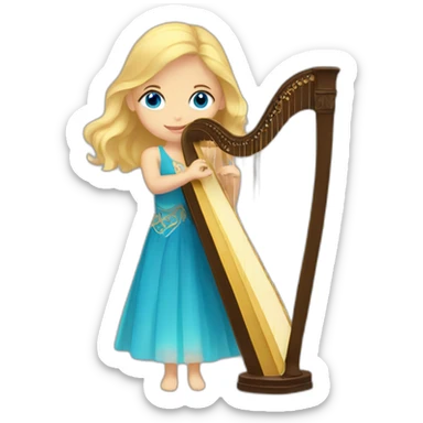 blond haired girl with blue eyes playing a harp sticker